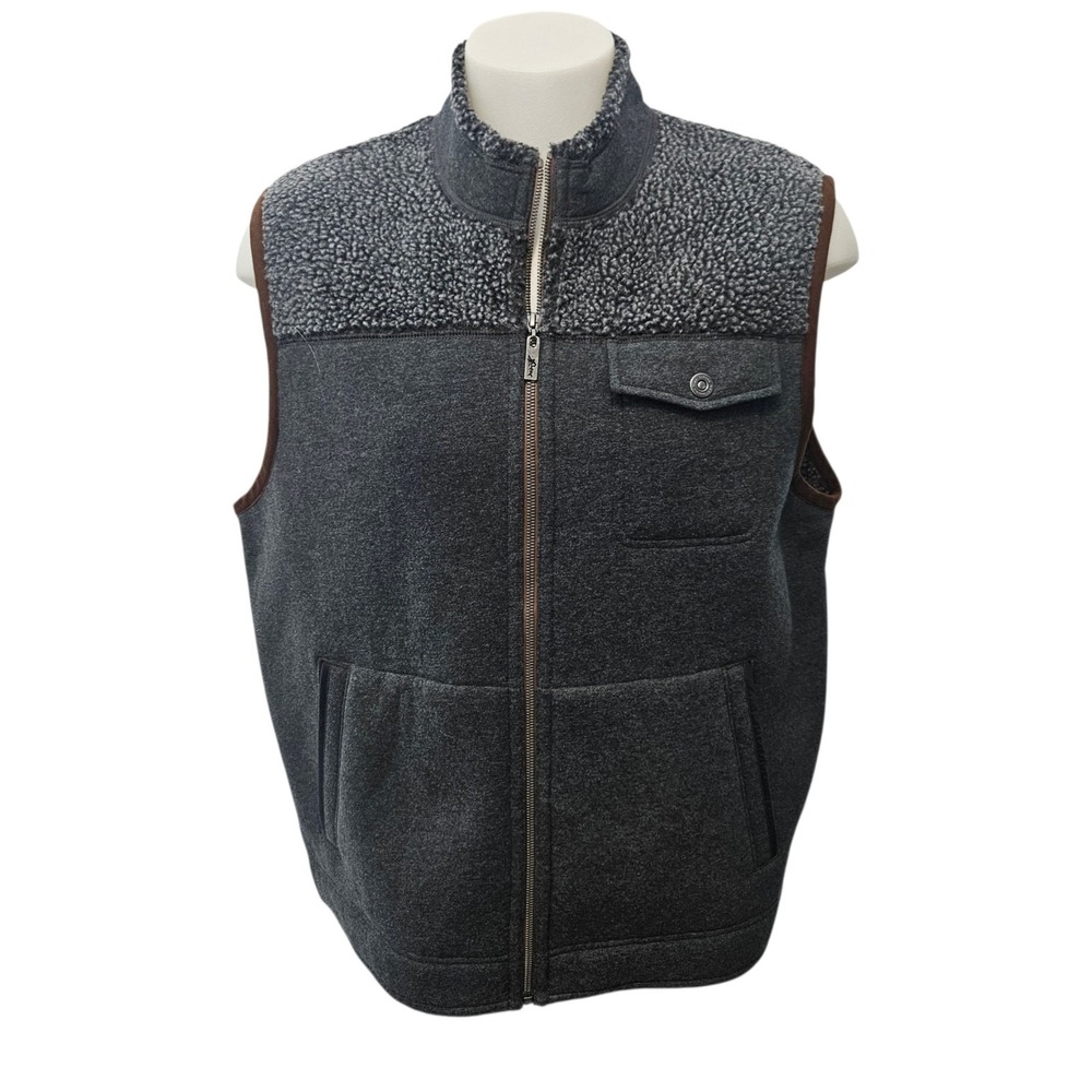 Tommy Bahama Island Explorer Vest with Faux-Shearling Trim Men's XL Gray/Brown
